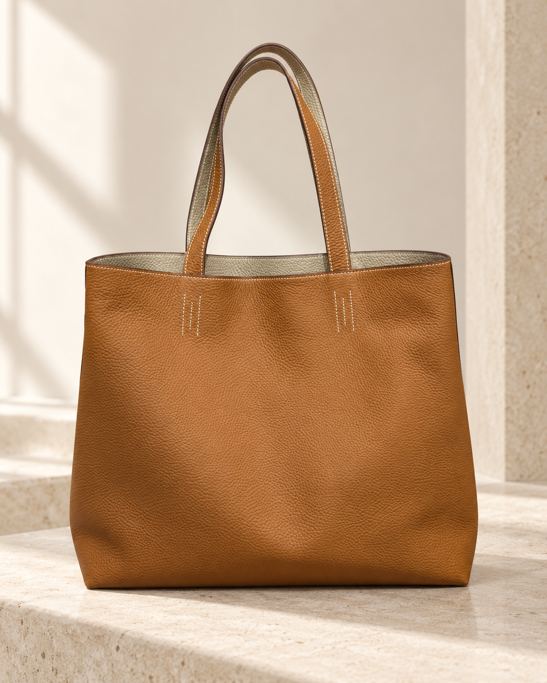Estelle Camel Reversible, tote de cuero de grano entero de Peregrina Atelier